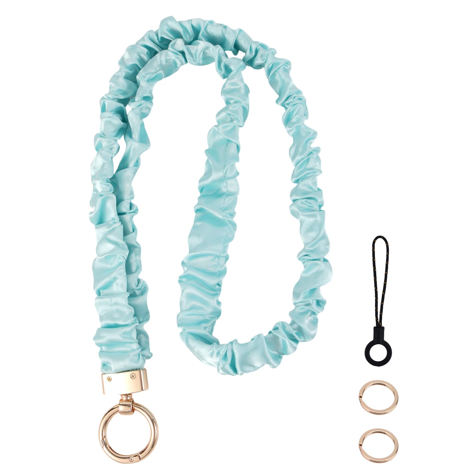 Fukaisu Stretchy Scrunchie Lanyard, Cute Elastic Neck Lanyard with 2 Rings & Phone Strap for Nurse Women & Teachers Retractable Keychain Holder for ID Badge Gifts Decorations Accessories (Blue)