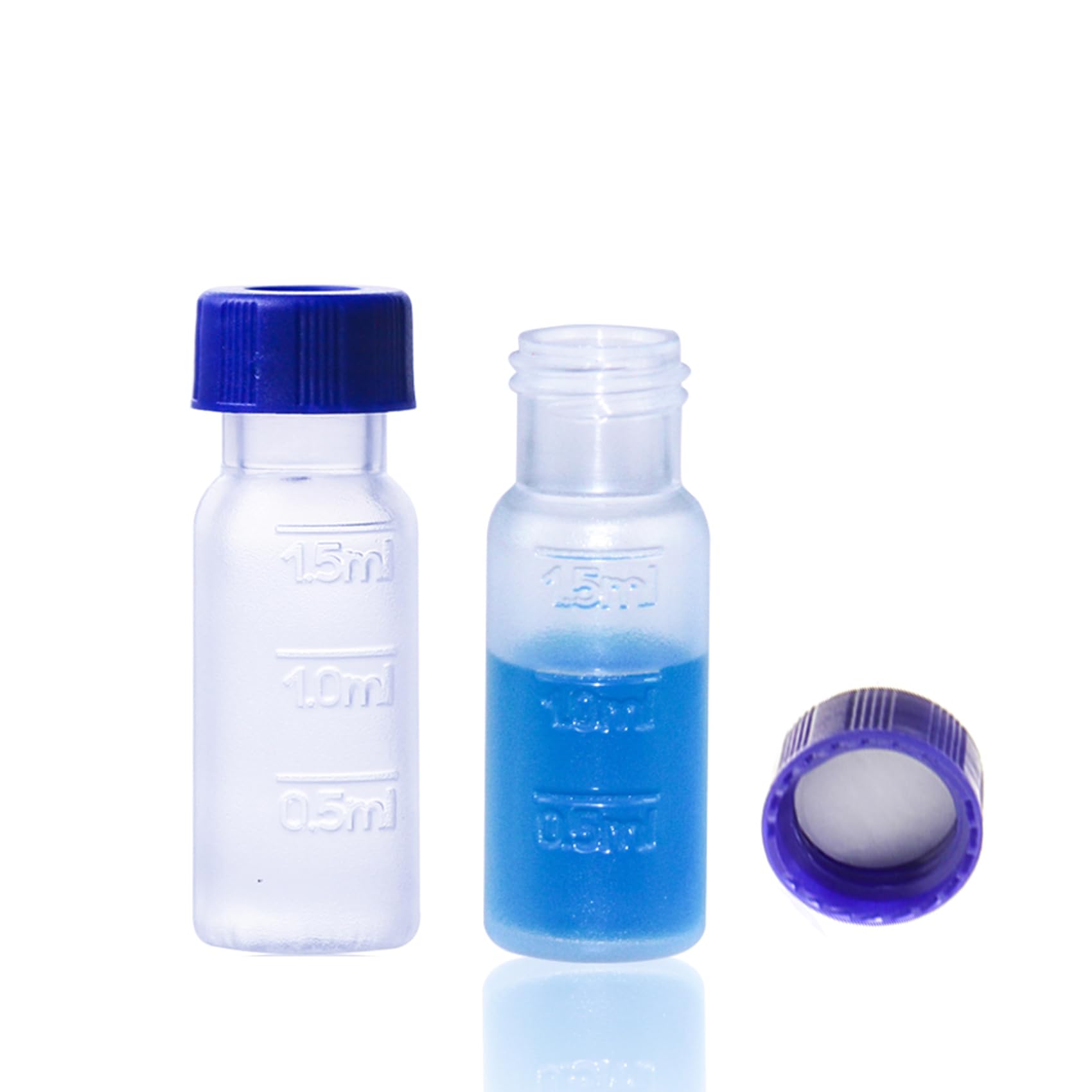 ALWSCI 2ML Polypropylene Vials, 9mm Short Thread Vial with Graduation, Blue Screw Cap with Hole, WhitePTFE&Red Silicone Septa, for Ion Chromatography, 100 of Pack