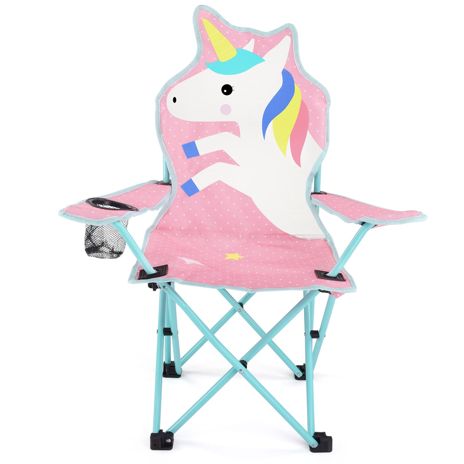 Meng Jiaran Kids Camping Chair, Pink Unicorn Kid Folding Chairs with Cup Holder Carry Bag, Childrens Durable Lightweight Camping Chairfor Camp Beach Outdoor