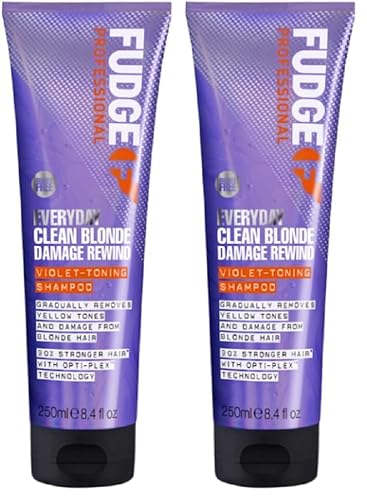 Fudge Professional Everyday Clean Blonde Damage Rewind Shampoo, Daily Purple Toning for Blonde Hair, Bond Repair Technology, 250 ml (Pack of 2)