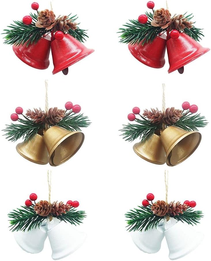 Zsail Christmas Bells Ornaments 6 pcs,White,Red,Gold