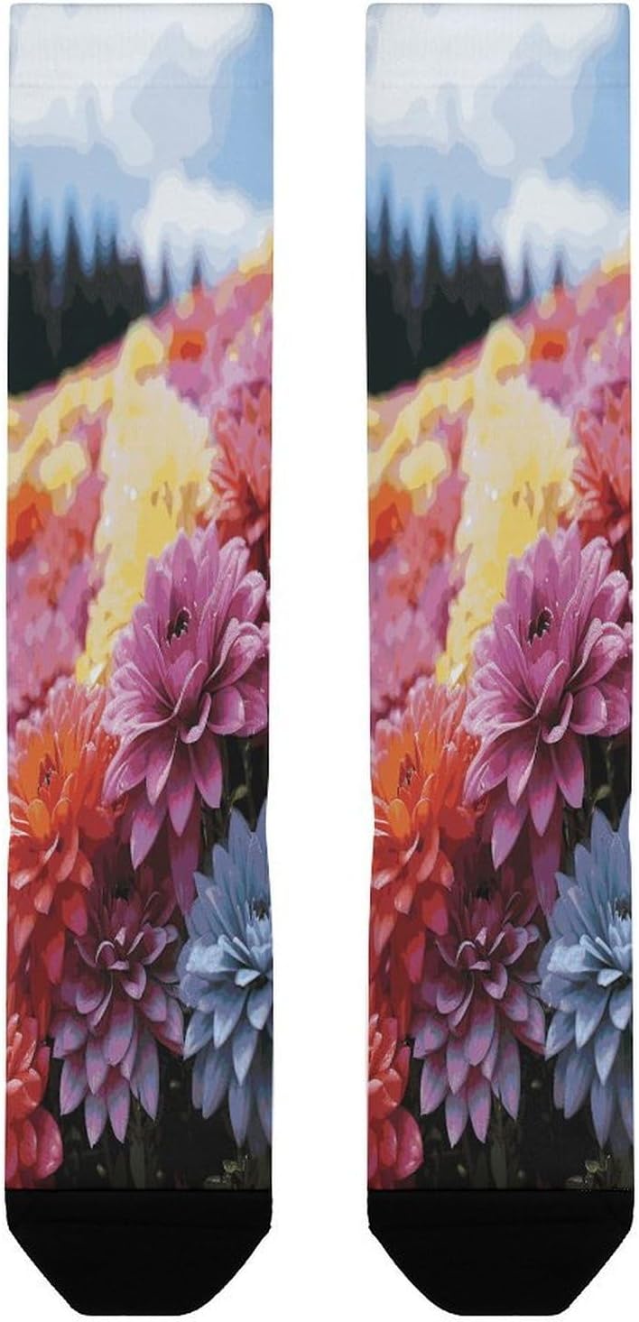 Rainbow Flower Sea Socks Hiking Boot Socks Casual Knee High Sock Cozy Outdoor Sport Socks for Women Men