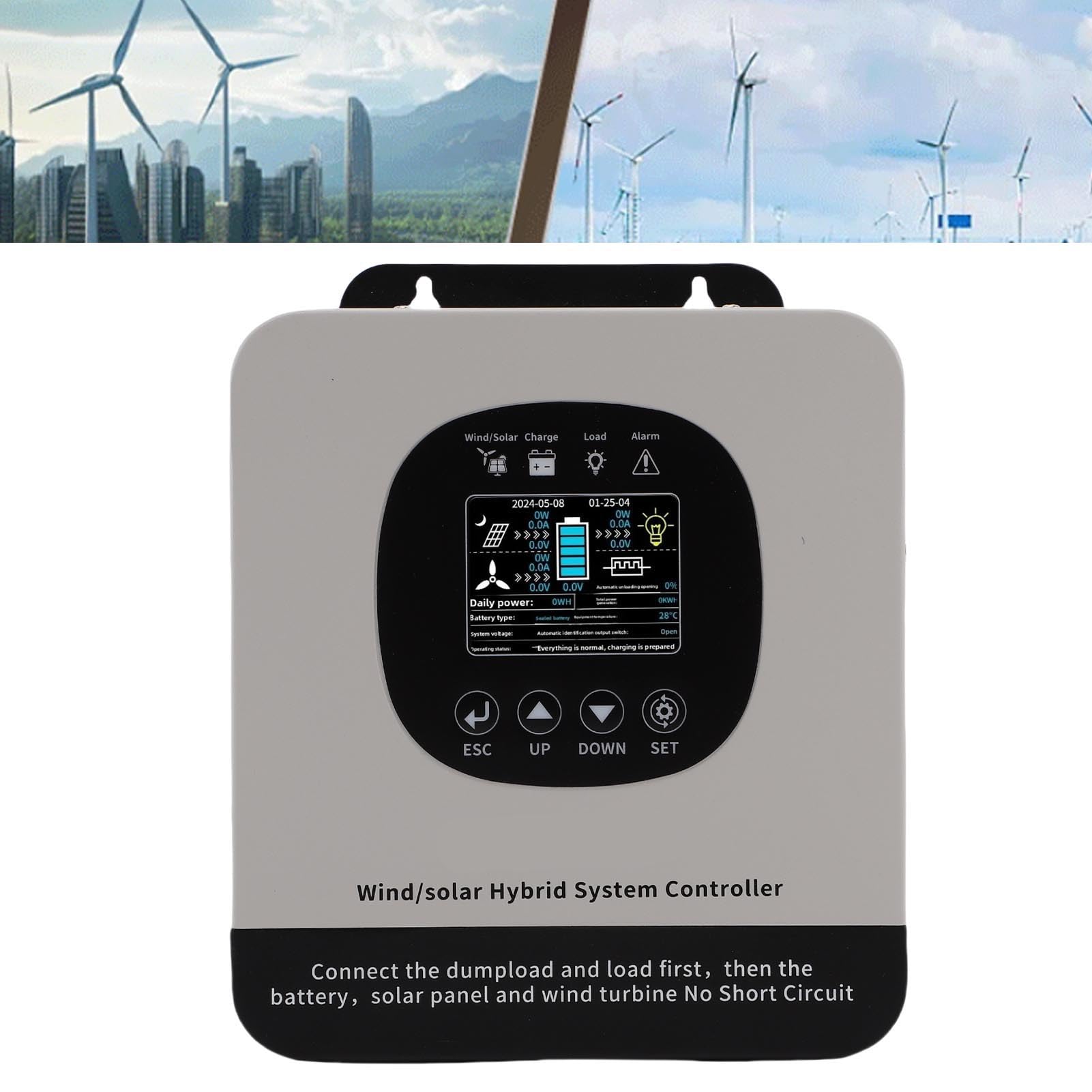 FILFEEL Wiatrowy Kontroler Słoneczny 1200 W Wiatr + 800 W Panel Słoneczny MPPT/PWM Regulator do Systemów Akumulatorowych 12 V 24 V 48 – Metalowa Obudowa z Wyświetlaczem LCD i Inteligentnym Chłodzeniem