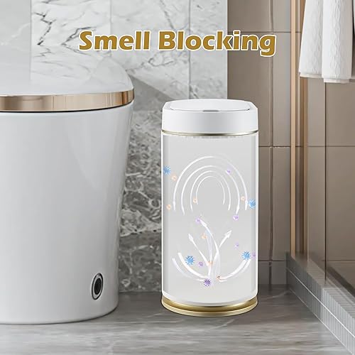 Miniatura 4 de ELPHECO Basurero de baño con tapa de 2 galones con sensor de movimiento, cubo de basura pequeño de 7.5 litros, decoración de baño, impermeable,