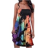 Women's Strapless Boho Dress Tie Dye Print Summer Tube Dresses Casual Flowy A Line Mini Dress for Beach Vacation