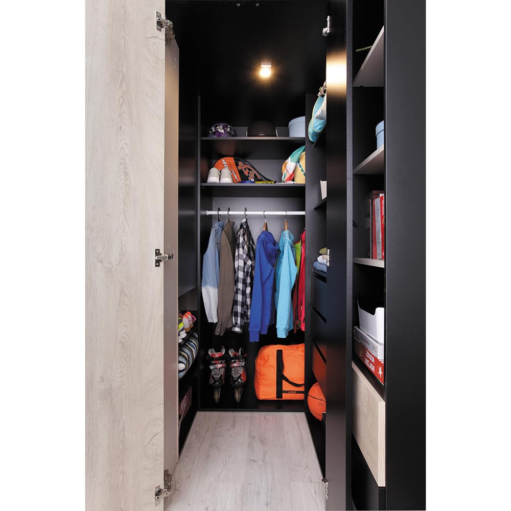 Lomadox Jugendzimmer Set 3-teilig mit Bett, begehbarer Kleiderschrank, Regalschrank in schwarz/braun/beige Modern