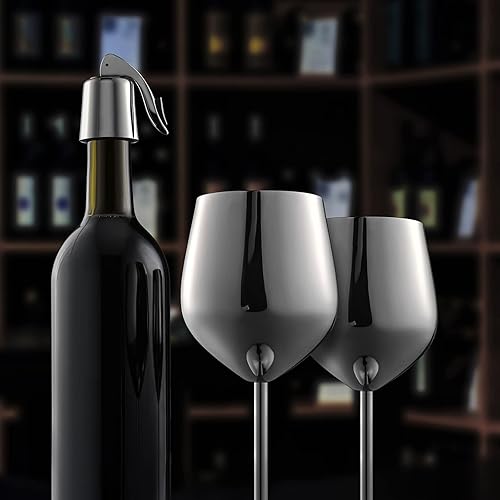 Miniatura 6 de Juego de 2 copas de vino de acero inoxidable, copas de vino de metal irrompibles de 18 onzas, copas de vino plateadas para exteriores, regalo ideal