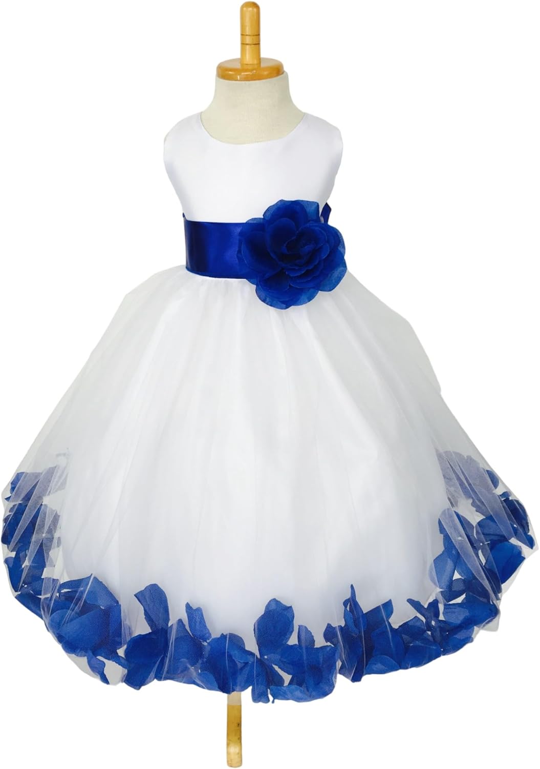 Rose Petal White Tulle Satin Flower Girl Gown Birthday Wedding Pageant