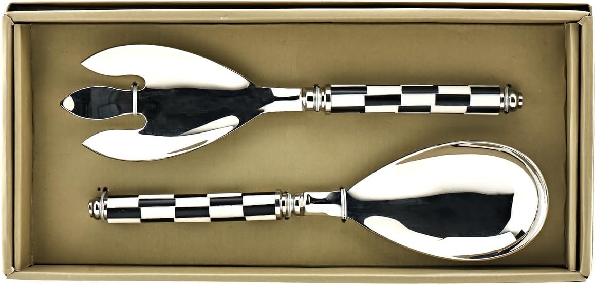Godinger Black and White Checker Salad Server Set - Stylish and Functional Utensils for Serving Fresh Salads