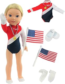 American Fashion World American Gymnastics Set 5 Pieces Made for 14 inch Dolls compatible with Wellie Wishers