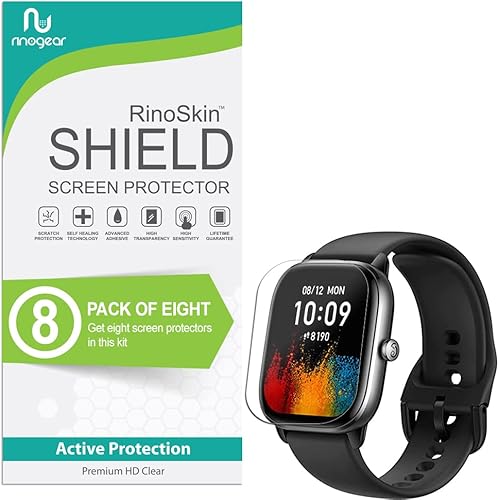 RinoGear Protector de pantalla para Amazfit GTS 4 Mini protector de pantalla compatible con fundas, accesorios flexibles de cobertura completa,