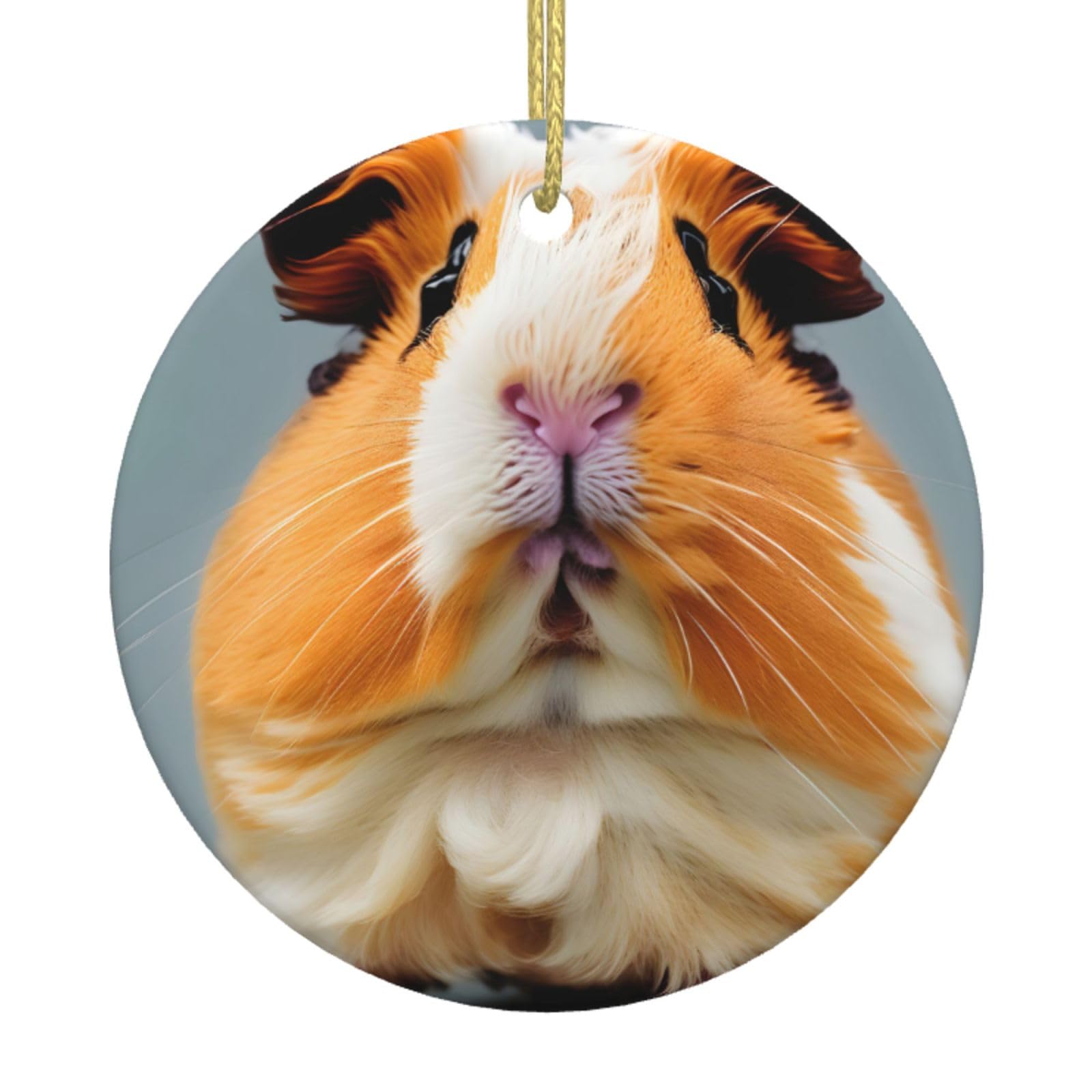 Cut Guinea Pig Print Christmas Ornaments, Ceramic Hanging Ornament, Round Shape Decorations