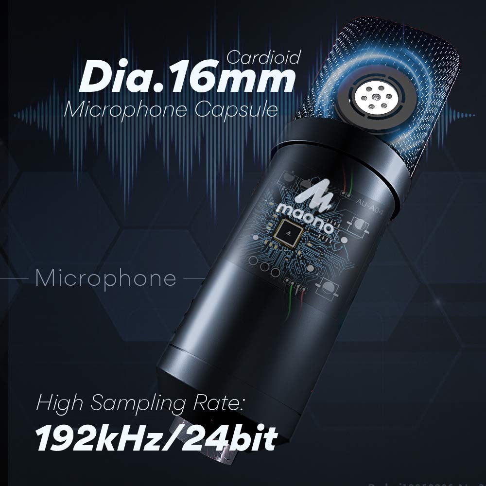 MAONO Microphone with Studio Headphone Set 192kHz/24bit Vocal Condenser Cardioid Podcast Mic Compatible with Mac and Windows, YouTube, Gaming, Live Streaming, Voice-Over (): AU-A04H