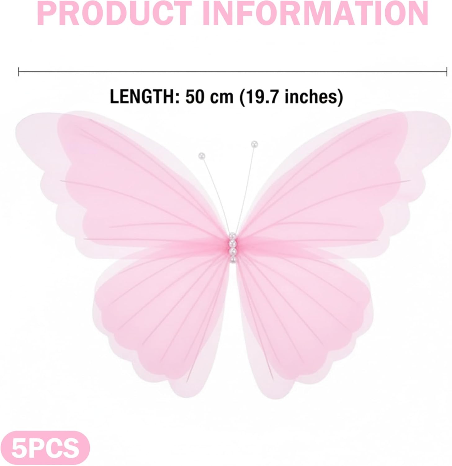 5Pcs 19.7 Inch Giant Mesh Butterfly with Lights, Large Butterfly Decorations for Wedding & Party Decor, Birthday, Baby Shower, Outdoor Garden Decor