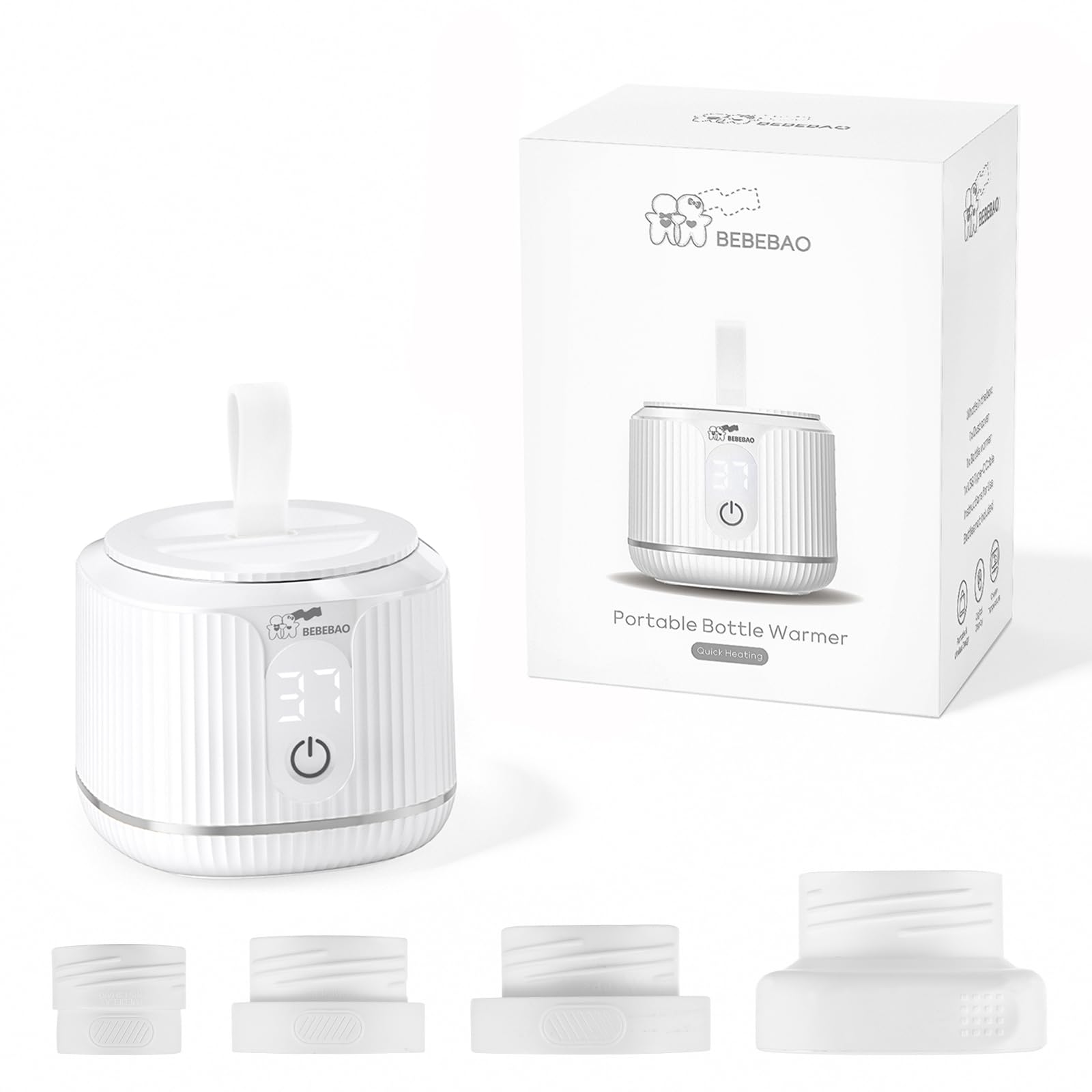 Calentador de Biberones Portátil 4 Niveles de Temperatura Ajustable para Viajes Al Aire Libre, ABS + PP Blanco 37 ℃ 40 ℃ 45 ℃ 50 ℃