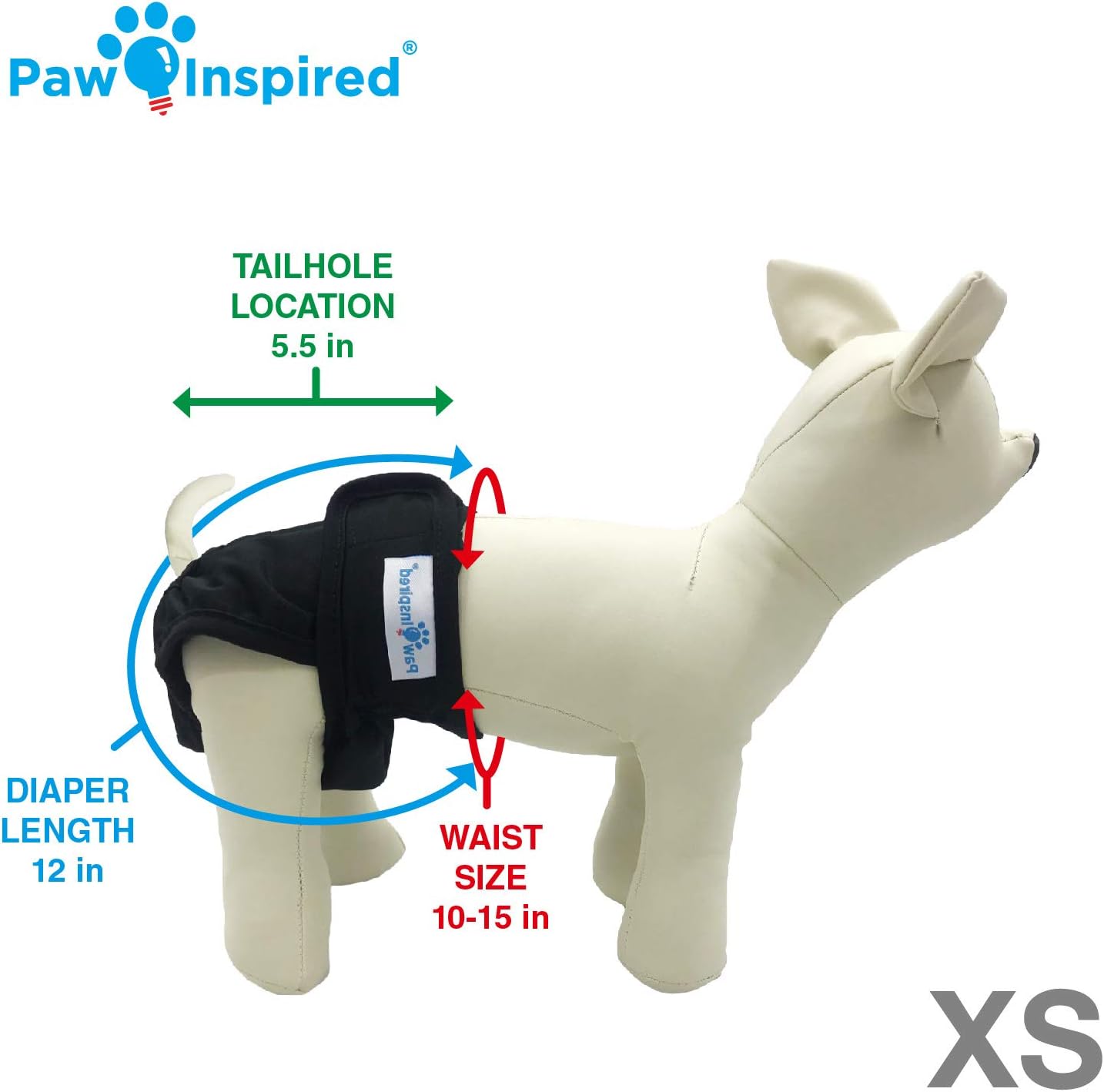 Paw Inspired Washable Dog Diapers, Black (Black Lining), X-Small (3 ct.) - Image 5
