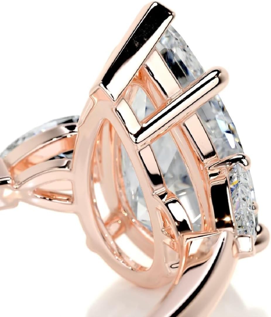 4 CT Pear Moissanite Three Stone Wedding Rings for Women Handmade Bridal Engagement Ring Silver 10K 14K 18K Solid Gold Anniversary Promise Gift for Her
