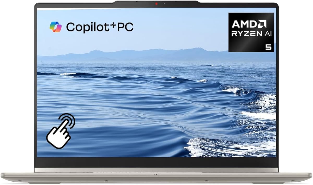 Lenovo Yoga 7a 2-in-1 Copilot+ AI PC Laptop, 14" 2K OLED Touchscreen Display, AMD Ryzen AI 5 430, 16GB LPDDR5X, 512GB SSD, Backlit Keyboard, Fingerprint Reader, Windows 11 Home, EAT Black Stylus Pen