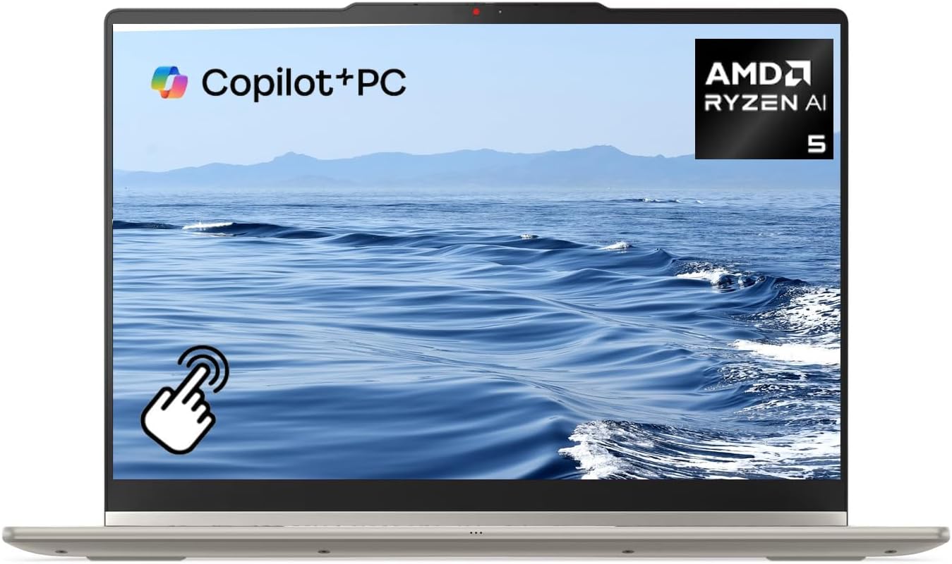 Lenovo Yoga 7a 2-in-1 Copilot+ AI PC Laptop, 14" 2K OLED Touchscreen Display, AMD Ryzen AI 5 430, 16GB LPDDR5X, 512GB SSD, Backlit Keyboard, Fingerprint Reader, Windows 11 Home, EAT Black Stylus Pen