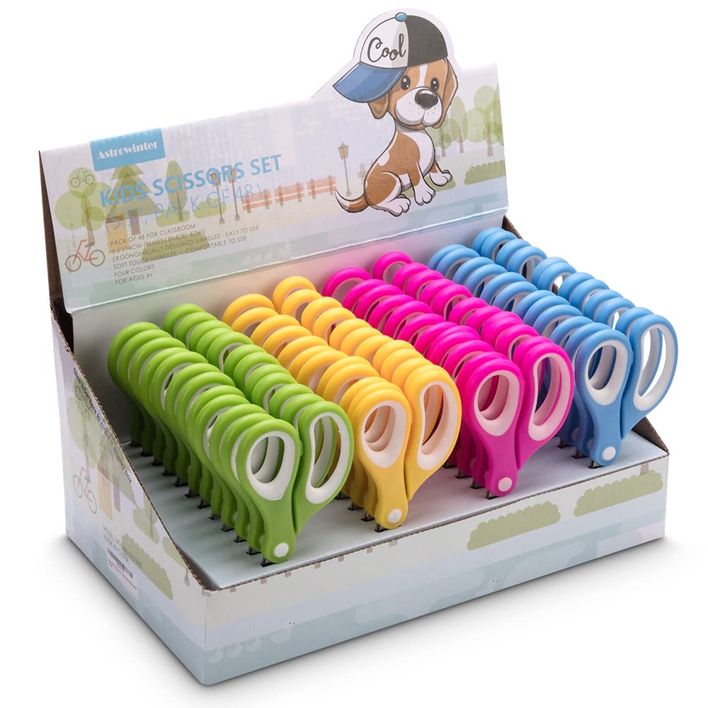 AW-003-R48-C Kinderschere für Lehrer, abgerundete Spitze, 14 cm, weiche Haptik, stumpfe Schere für Schule und Schüler
