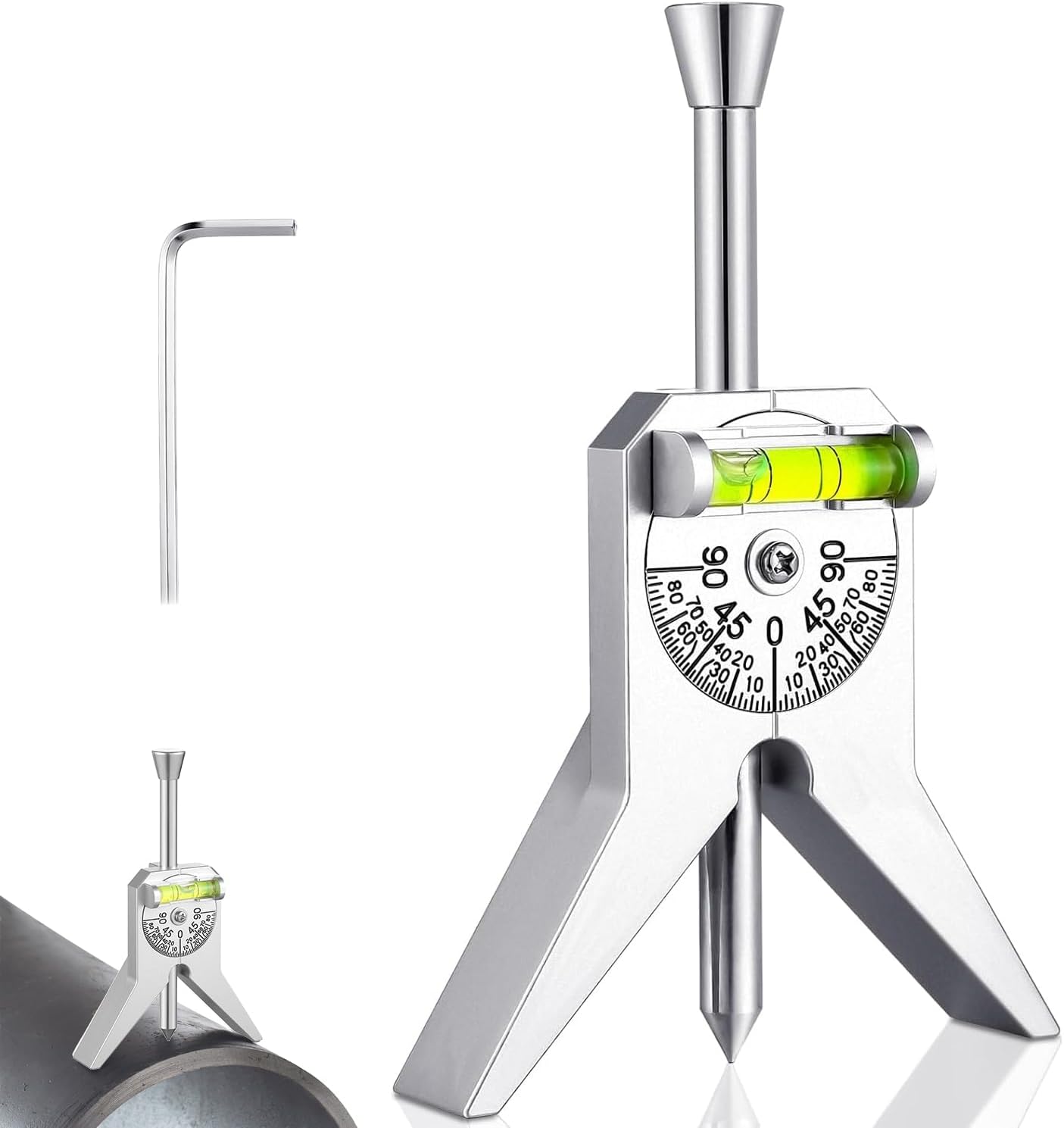 Pipe Center Finder, Pipefitter Tools With Centering Head, Center Finder Tool Pipe Fitting Tools for Measuring Pipe Diameter 0.5" and Up, 4" Y-Type Base Fitted with Adjustable Dial Bubble Protractor