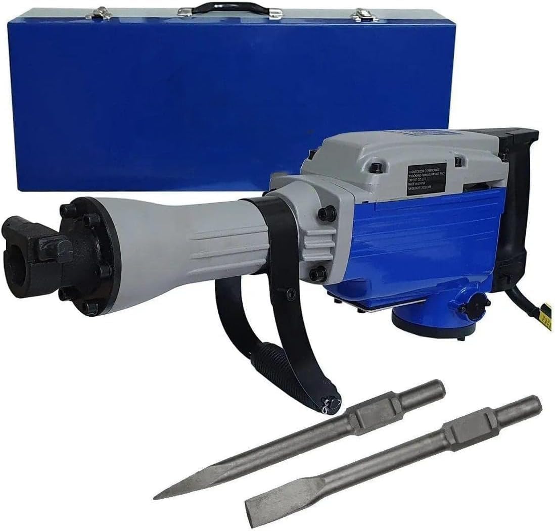 Corded Electric Demolition Hammer 1600 W 35 J 1400 RPM 110 V With Case And Chisels Blue Gray
