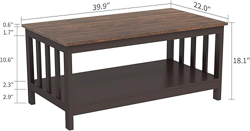 Miniatura 2 de ChooChoo Farmhouse Coffee Table, Espresso Living Room Table with Shelf, 40 Inch Espresso Puro,Negro,Espresso,Roble rústico y negro,Blanco
