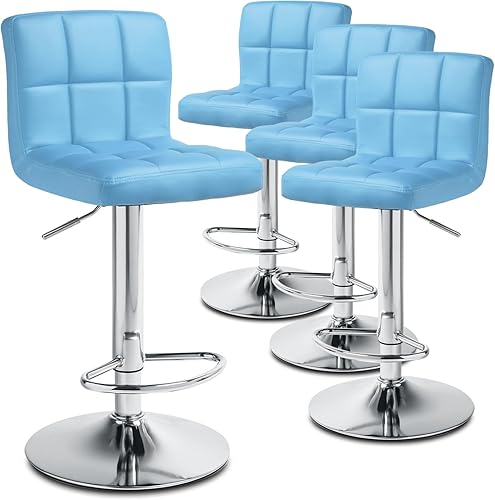 Miniatura 54 de Magshion Juego de 2 taburetes de bar, modernos taburetes de bar giratorios de piel sintética con respaldo, sillas de bar cuadradas ajustables sin