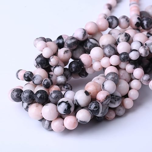 Miniatura 4 de 60 cuentas redondas sueltas de jaspe de cebra rosa natural de 0.236 pulgadas (0.236 in) para hacer joyas, bricolaje y piedra energética curativa,