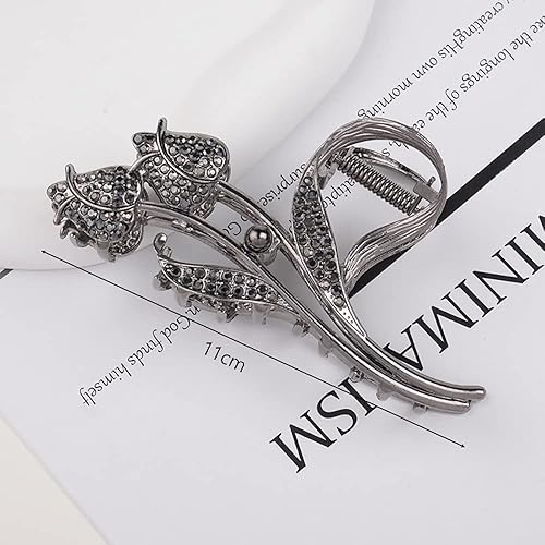 Miniatura 3 de Pinzas para el cabello con diseño de flores, pinzas grandes de metal dorado con diamantes de imitación, accesorios de peinado con forma de tulipán