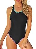 Herseas Women's One Piece Athletic Bathing Suit Crochet Trim Crisscross Back Sporty Slimming Bathing Suit Color Black XX-Large 18 20