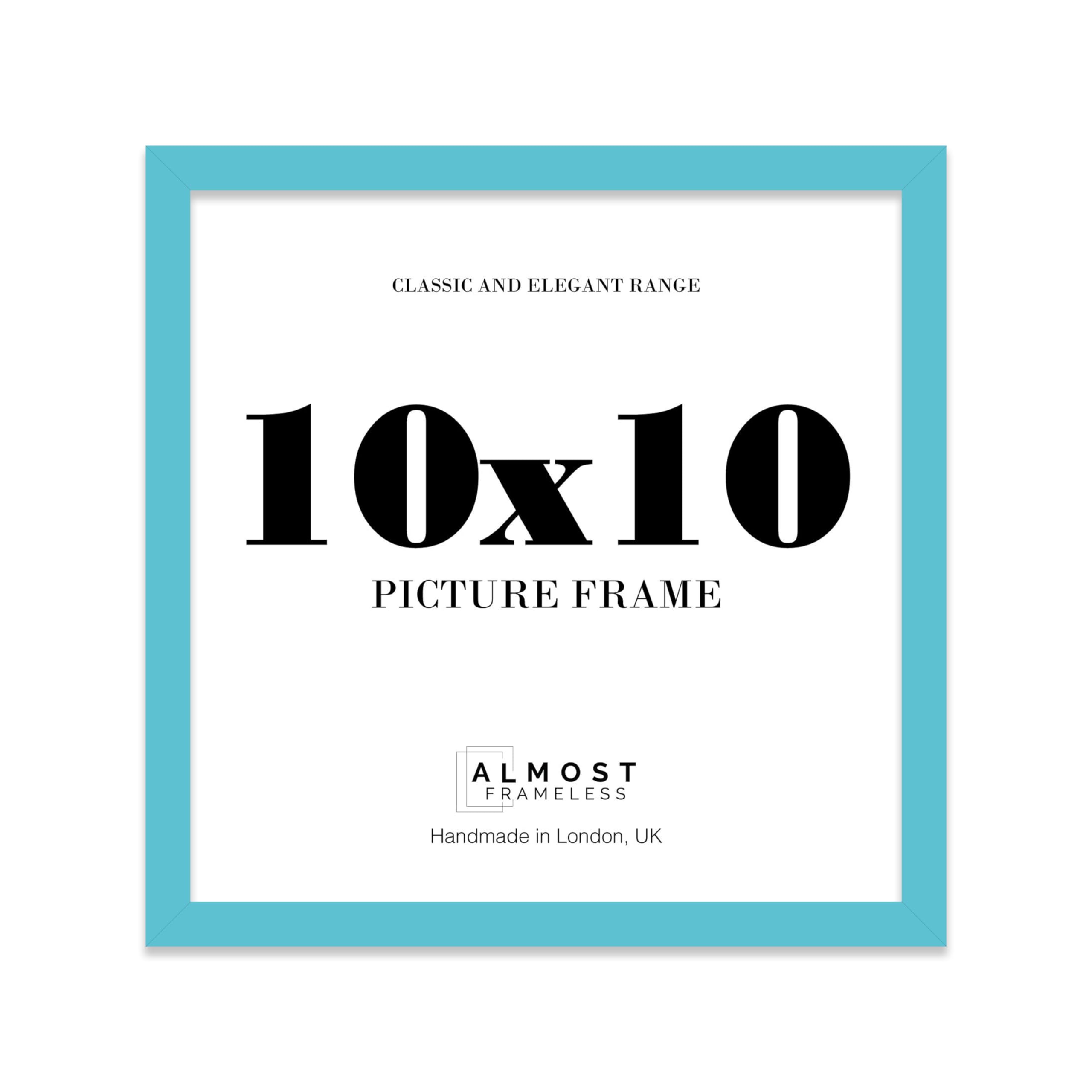 Almost Frameless 10x10 Turquoise Picture Frame 10"x10"(25.4x25.4cm) Poster, Photo, Artwork, or Print. Thin Edge Slim Frame Portrait and Landscape Display with Wall Hooks
