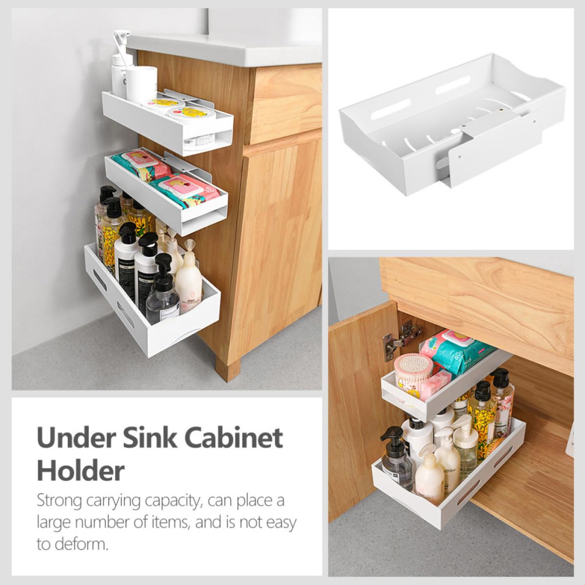 Organizer Sottolavello Estensibile in Acciaio Inox Bianco per Cucina