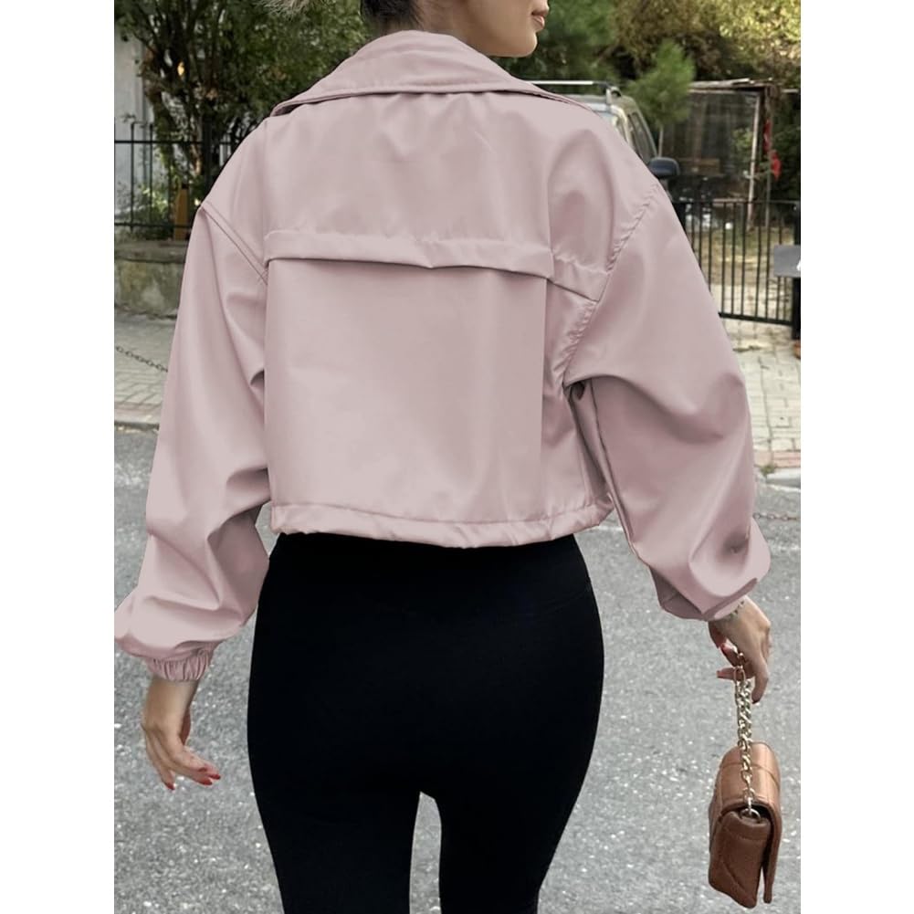 Womens Cropped Jacket Zip 2026 Trendy Zip Up Lightweight Utility Anorak Coat Long Sleeve Short Jacket with Pockets — view 5
