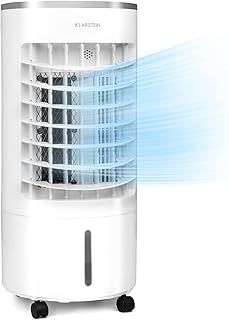 KLARSTEIN Skypillar - Raffreddatore Evaporativo 3in1, Raffrescatore/Ventilatore/Umidificatore, Flusso: 228 m³/h, Serbatoio sul Lato superiore: 5 L, Oscillazione, 3 Velocità, 65 Watt, Bianco
