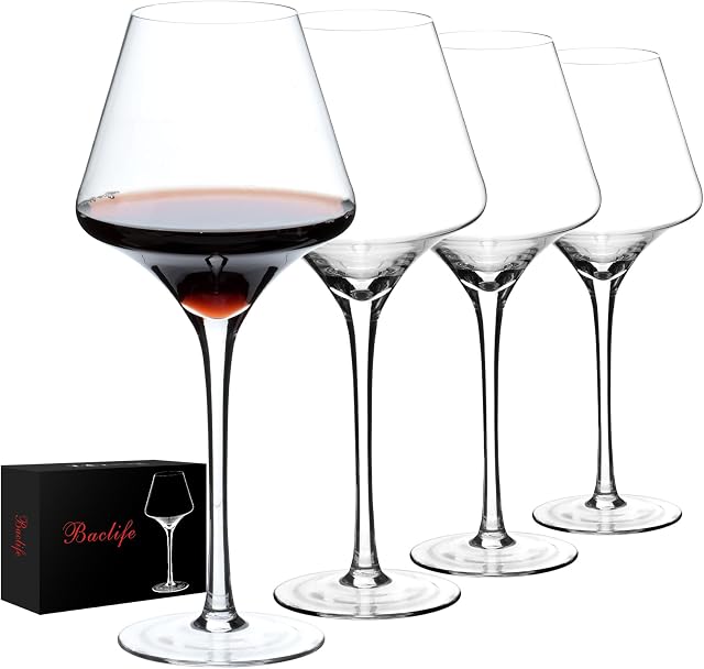 BACLIFE Red Wine Glasses Set of 4 – 17.5oz Premium Crystal Wine Glass with Long Stem – Hand Blown Burgundy Wine Glasses – Unique Gift for Wedding, Anniversary, Mother’s Day