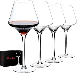Red Wine Glasses Set of 4 – 17.5oz Premium Crystal Wine Glass With Long Stem – Hand Blown Burgundy Wine Glasses – Unique G...
