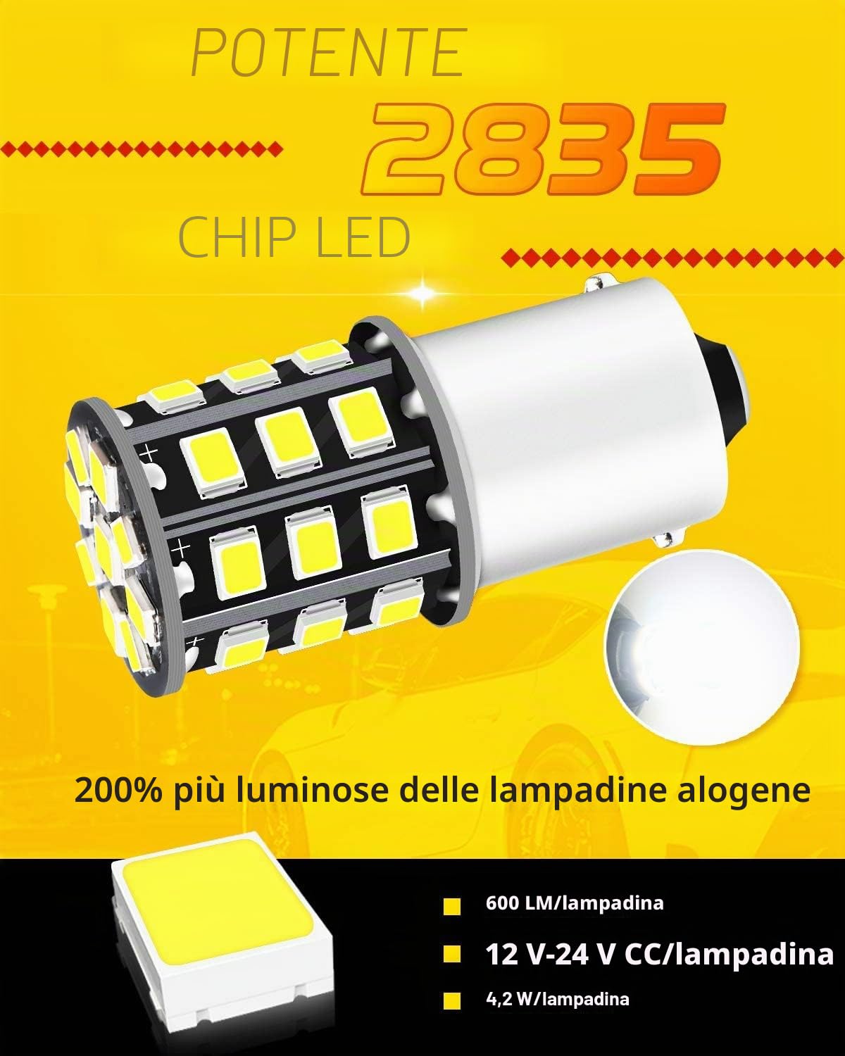 Defvnsy P21W 1156 BA15S Lampadina LED, Estremamente Luminoso Bianco 12V-24V Senza Polarità 1141 1003 7506 Lampadine Auto, 33SMD 2835 Lampadina Per Luci Di Backup, Luci Di Stop, Luci Di Guida