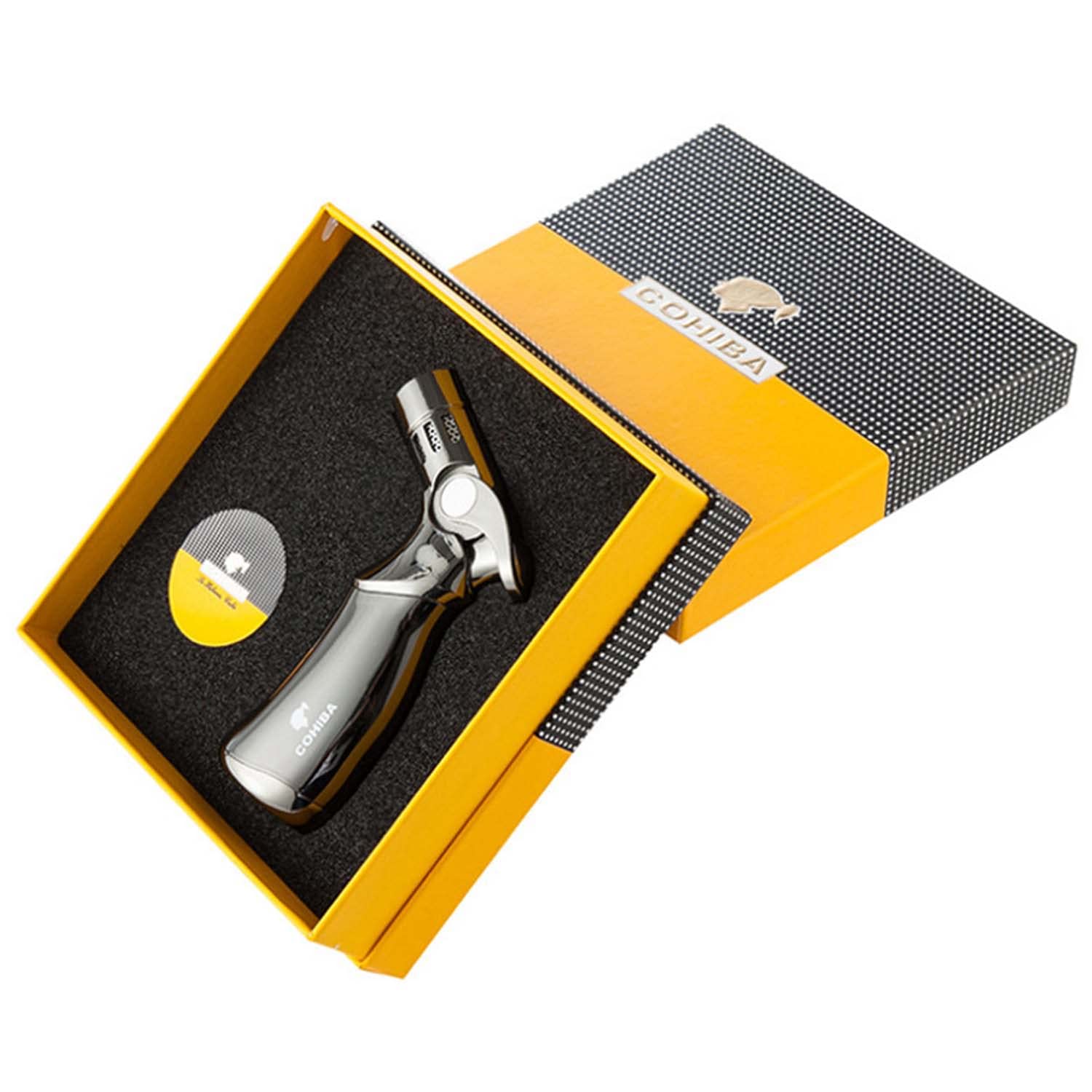 Cigare Briquet Quadruple 4 Jet Flamme Métal Rechargeable Coupe-Vent Torche Au Butane Poignée Ergonomique pour Desserts Crème Brûlée BBQ DIY Soudage (Gaz Non Inclus)