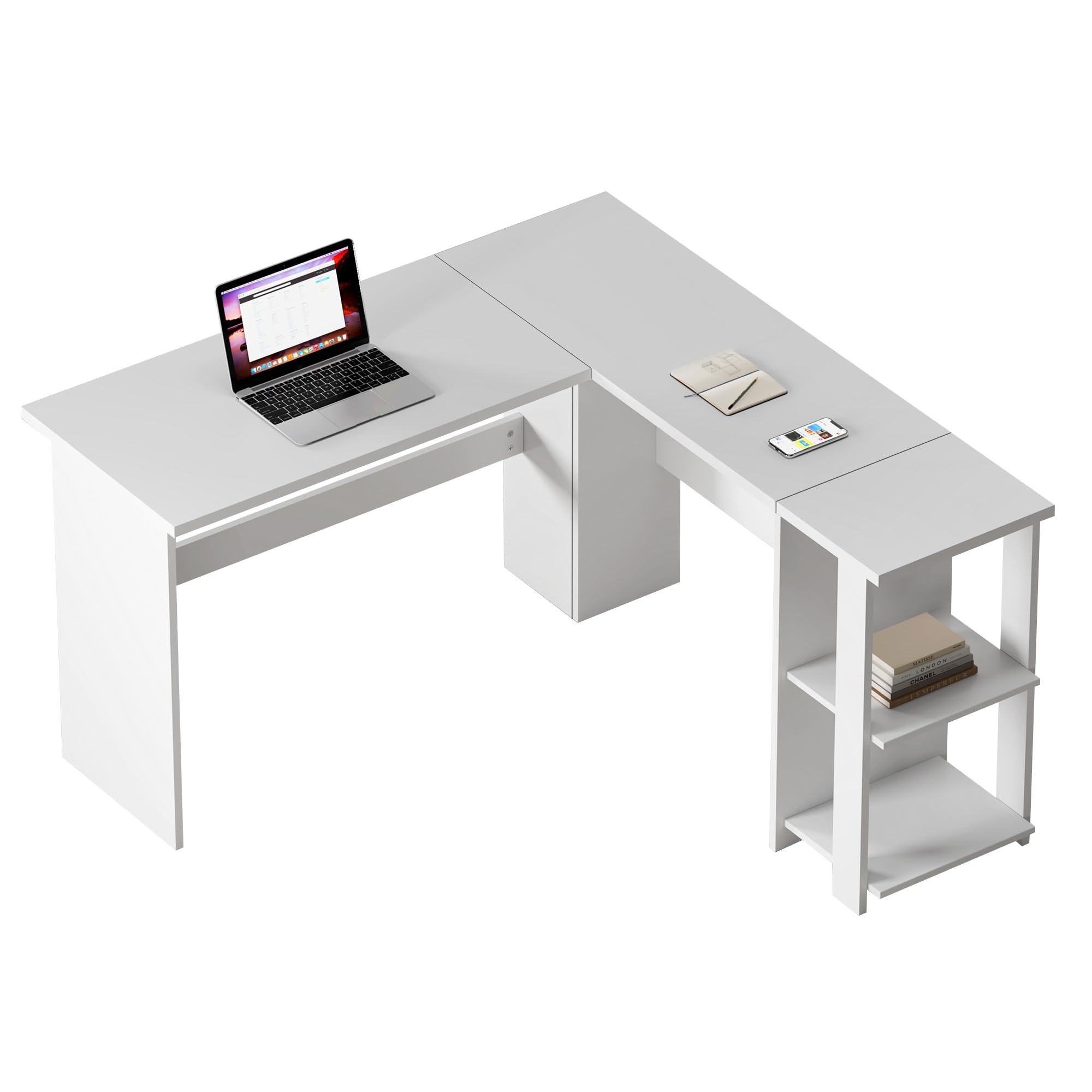 SogesHome Scrivania Angolare grande con 2 Ripiani Scrivania per Computer a Forma L Tavolo PC Robusto Postazione di Lavoro per Casa Ufficio Studio,130 cm x 136 cm