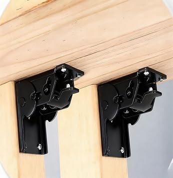 2 Pack 90 Degree self-Locking Folding Hinge Lock Steel Foldable Bracket Hidden Hinge for Extension Brackets of Table Legs Bed Legs and workbenches Black