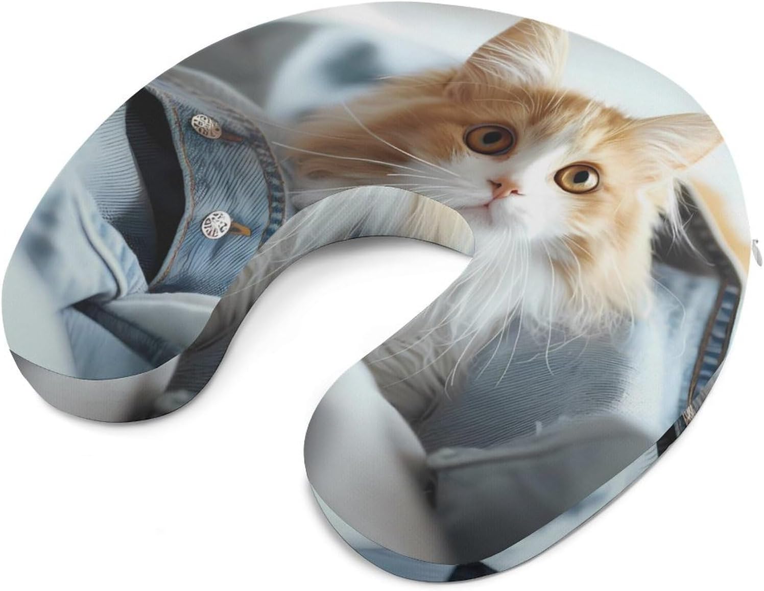 Cute Cat in Jeans Travel Pillow U Shape Neck Pillow Washable Pillowcase for Sleeping Chair