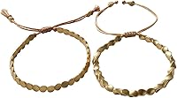 2PCS Handmade Tibetan Copper Bead Bracelets - Adjustable Braided Cotton Lucky Energy Healing Spiritual Unisex Gift for Men Women