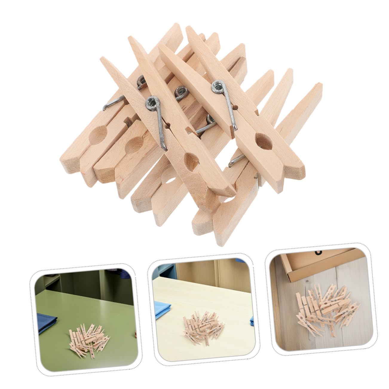 Mollette in Legno Beige 150 Pezzi, Clip Antivento Minimal | Formato Compatto Portatile, Stile Essenziale, per Bucato e Appendere Foto in Interno O'aperto