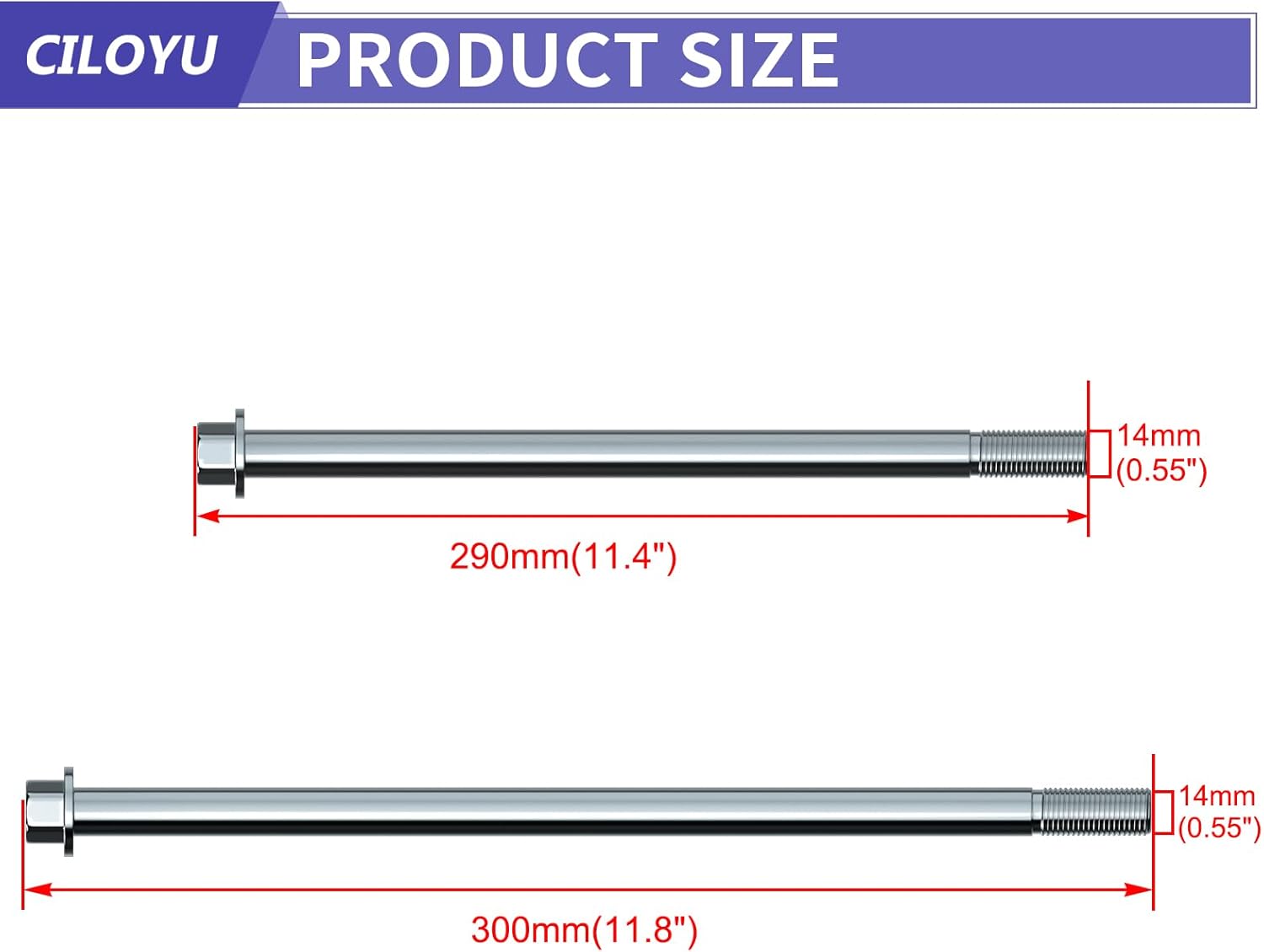 14mm 290mm Rear Wheel Axle Kit with 300mm Mini Bike Front Axle Nut Compatible with Coleman CT200U-EX BT200X 196CC 200CC 6.5HP Mini Bike Powersports Accessories Parts 15mm Chain Adjuster