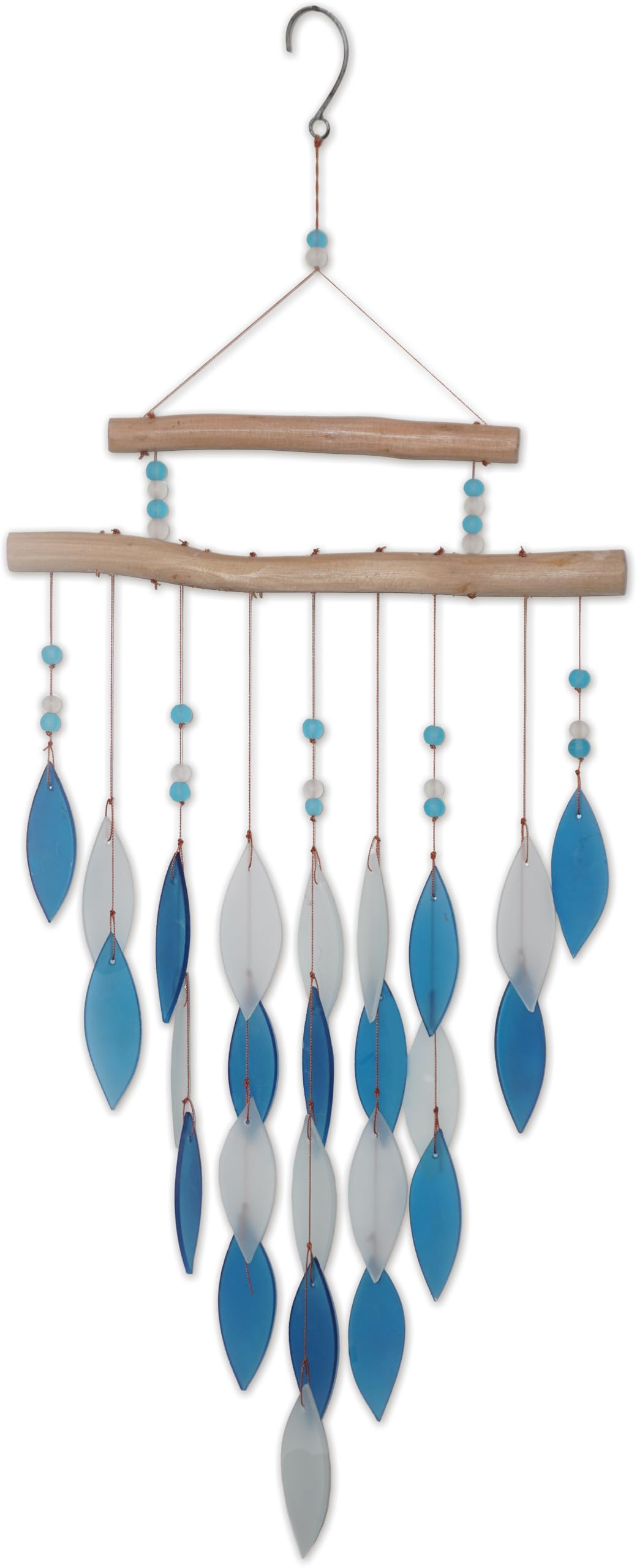 Sunset Vista Designs Windspiel – Handgefertigtes Windspiel mit Pfeilfällen, Meeresglas und Treibholz, 71,8 cm lang, Blau
