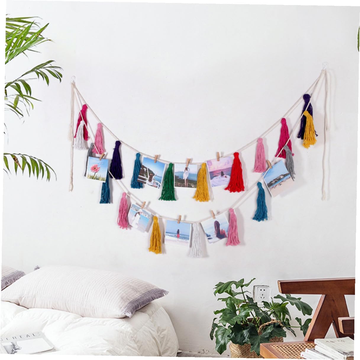 Generic 2pcs Colorful Rainbow Tassel Garland Bohemian Wall Hanging Banner Decorative Pendant Home Decor Accents for Living Room and Party Decoration