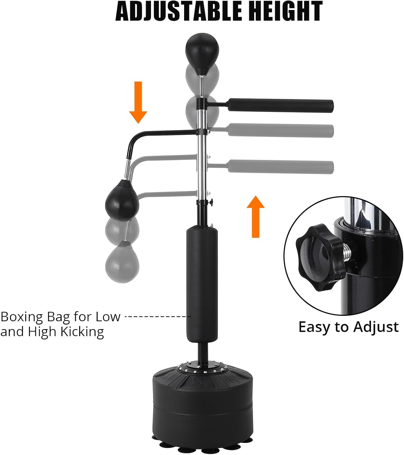 3-in-1 Freestanding Punching Bag Set, Adjustable Height Boxing Bag with 2 Speed Balls & 360° Reaction Bar, Complete Home Boxing Equipment System No Mounting Needed for Adults Teens MMA Kickboxing