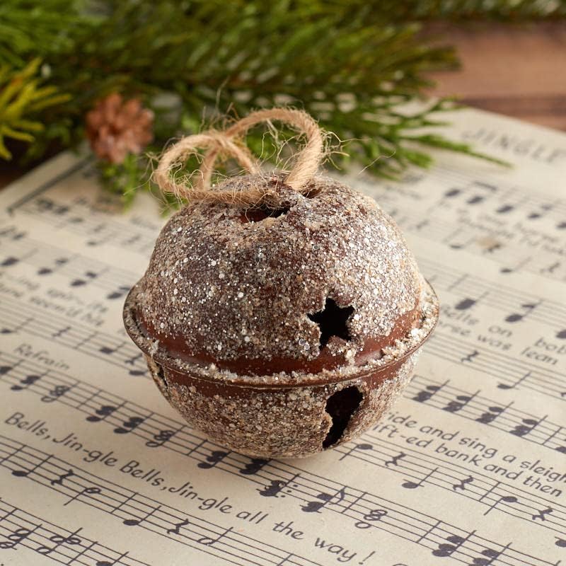 Factory Direct Craft Frosted Rusty Bell-(12 Pieces) These Vintage Look Rusty Frosted Glitter 2-1/2 Inch Jingle Bells Have a Jute String Hanger, Use as a Christmas Tree Ornament or as a Sleigh Bell