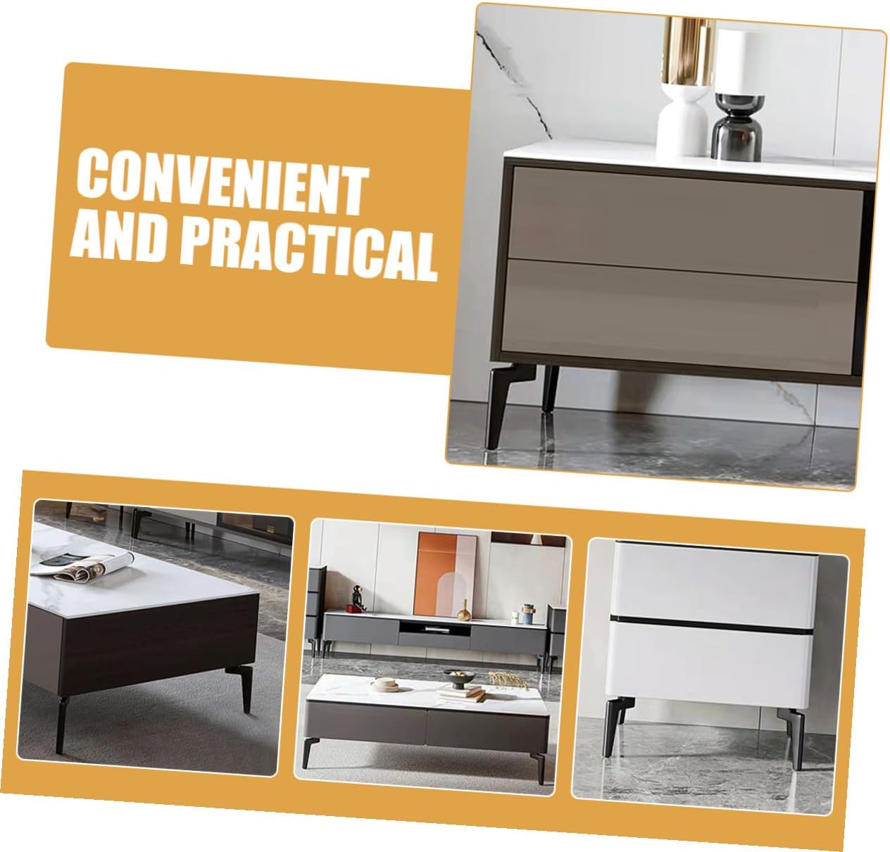 4pcs Metal Furniture Legs Replacement for Tv Cabinet Coffee Table Sofa Support, 14.5cm Matte Black Sturdy Nightstand and Table Legs